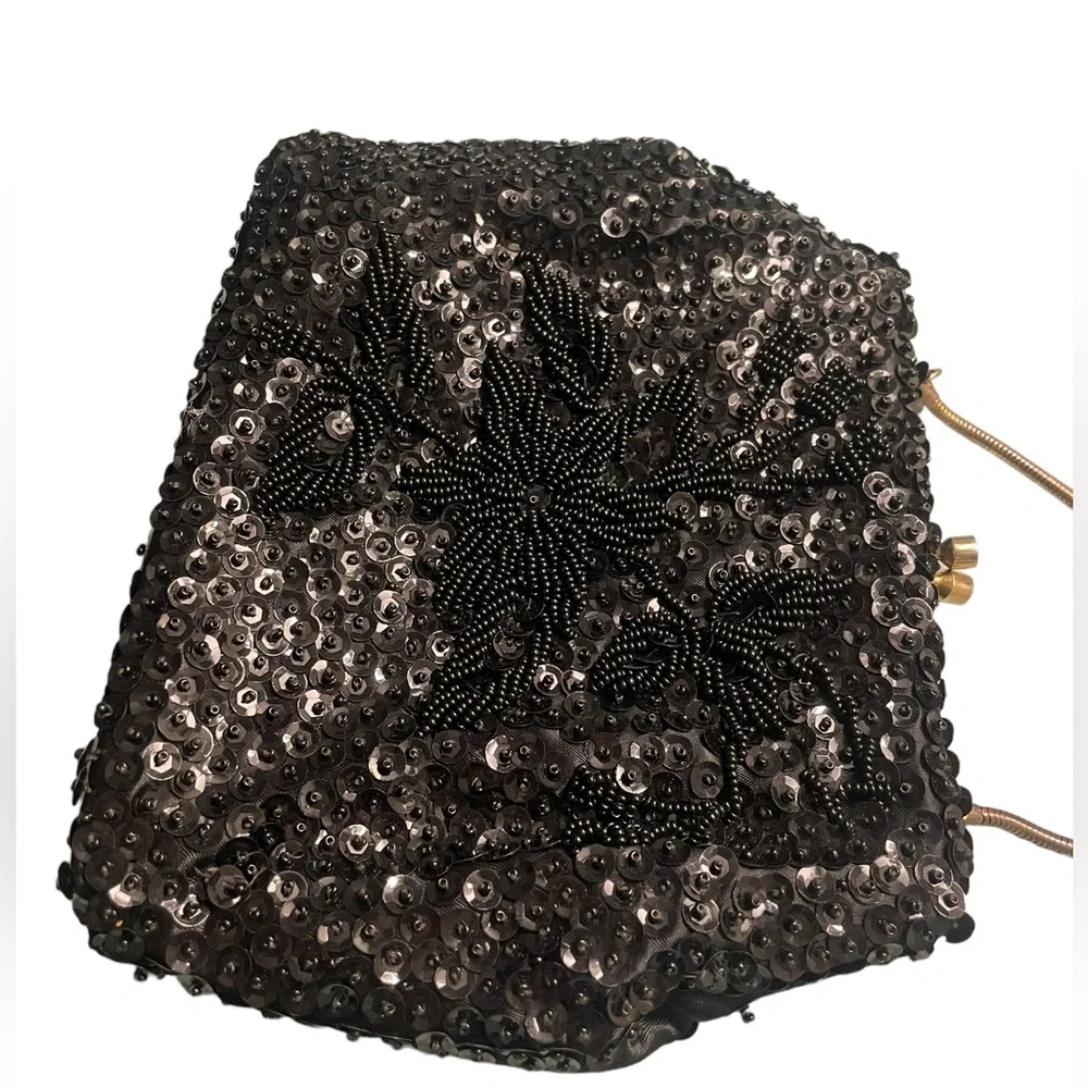 Vintage 50’s Grande Maison Blanche handmade evening clutch beading black gold